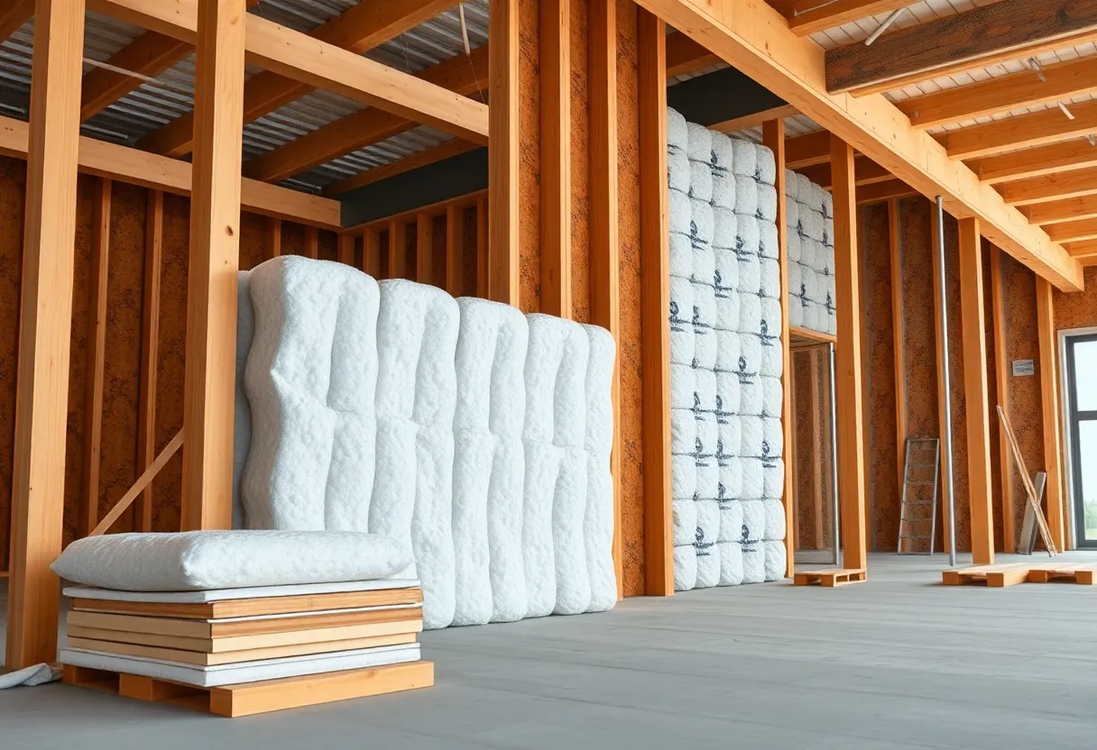 Construction site with polyisocyanurate insulation materials